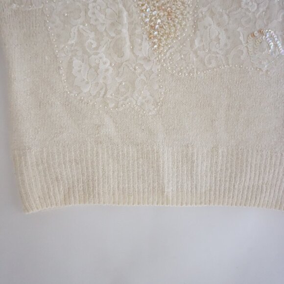 Vintage I.B. Diffusion Cream Silk Wool Lace Beaded Sweater Romantic Old Money L - Picture 6 of 11
